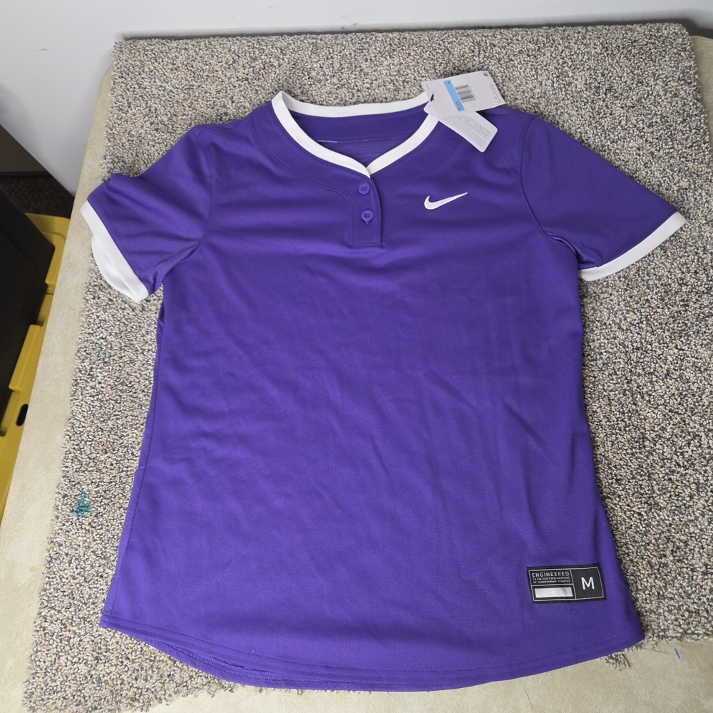 Nike Womens Purple White Softball Baseball Jersey Henley Top DX8849-545 Size M